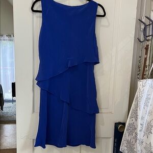 Elegant Blue Silk Layered Women's Dress
